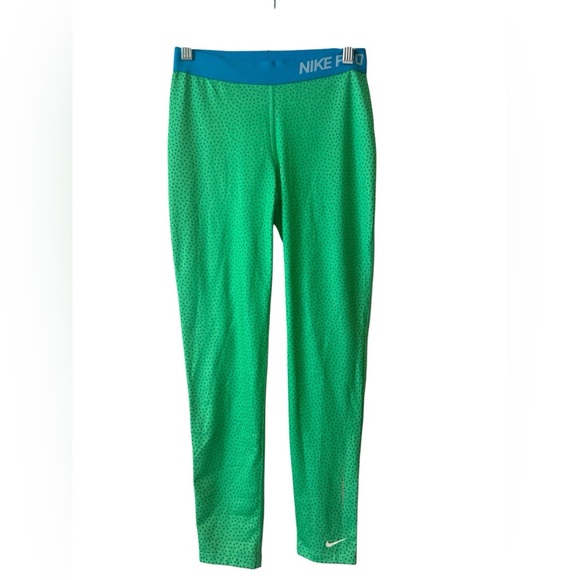 Nike Pro Green and Blue Polka Dot Athletic Leggings for Girls - Picture 1 of 6